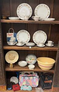 Four Shelves Full Of Fine China  Arbor, Hamms Beer And More (Shelf Not Included)