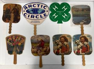 Group Of Misc. Antique Hand Fans With Advertisement