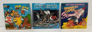 Vintage Cartoon Record Books Including Pac-Man, Pink Panther And Gremlins (Pac-Man Is Colored With Marker Inside)