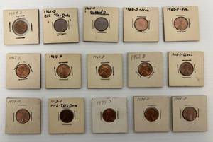 Group Of Vintage Pennies In Holders Including 1961 - D Barbed D, 1963-d Phl Thin D And More
