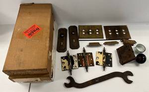 Large Group Of Antique Hardware Including Door Hinges, Cover plates And More