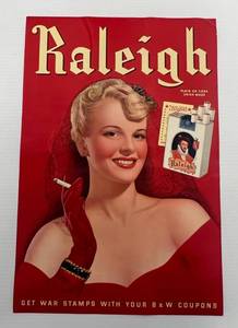 Antique Wartime Raleigh Cigarettes War Stamps Poster (One Corner Has Light Folds)