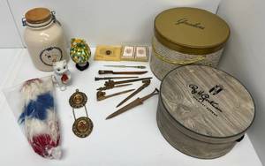 Group Of Misc. Antiques Including Cat With Koi Fish Teapot And More