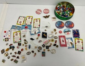 Large Group Of Antique Collectibles Including Marbles, Buttons And Pins