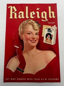 Antique Wartime Raleigh Cigarettes War Stamps Poster (One Corner Has Light Folds)