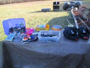 Small tote w Legos and other toys,...