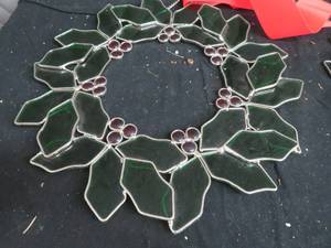 2 STAINED GLASS HOLLY WREATHS
