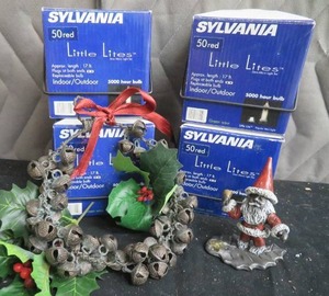 4 NEW SETS OF MINI LIGHTS  PEWTER SANTA  BRASS BELLS