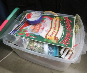 LARGE CHRISTMAS TOTE FILLED WITH VINTAGE