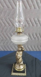 lot 15 image: ANTIQUE QUEEN ANN OIL LAMP BASE IS YOUNG FISHING BOY