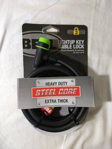 Bell Lightup Key Cable Bike Lock 8 mm 6 ft Extra Thick Level 3 Security Steel Core Black