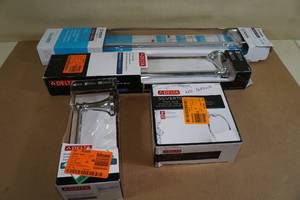 Assorted Chrome Finished Towel Bars and Rings, Toilet Paper Holder
