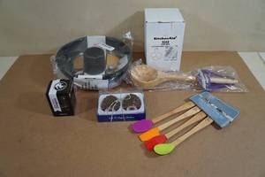 Assorted Kitchen Products -KitchenAid Beater, Bundt Cake Pan, Salt and Pepper Shakers