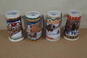 4 Collectable Budweiser Holiday Steins
