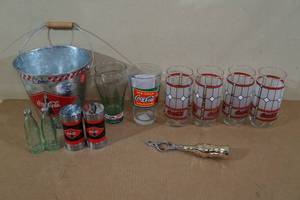 Assorted Coca-Cola -Drinking Glasses, Salt and Pepper Shakers, Bottle Opener, Ice Bucket