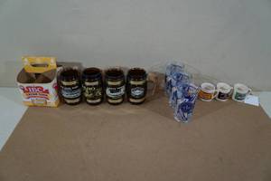 Assorted Glasses -Grain Belt Mugs with Wood Handles, Espresso Cups, Kentucky Derby Glasses