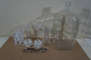 Vintage 5 Gallon Glass Jug with Assorted Glassware