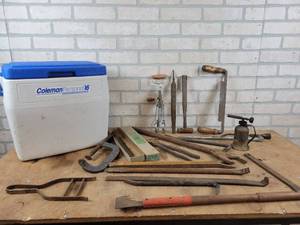 Antique Tools, Draw Knife, Pry Bars, Personal Cooler and More