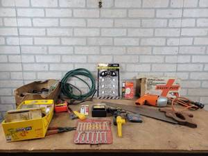 New Safety Glasses, Black & Decker Drill, Hand Saw, Wrenches, Antique Monkey Wrench and More