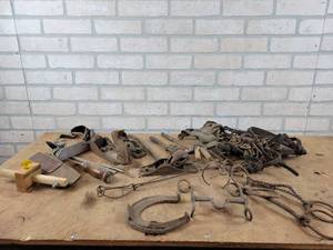 Lot of Antique Tools, Horse Tack, Horse Bits and More