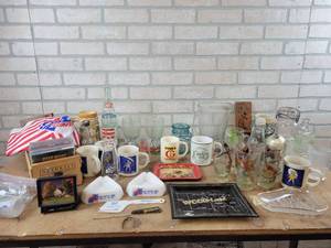 Large Lot of Advertising Glasses, Budweiser Beer Stein, Computer Games, Glass Pitcher and More - NO SHIPPING