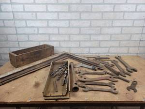 (8) Carpenters Squares and lot of Antique Wrenches and More