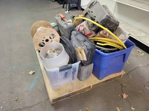 lot 693 image: Large Lot of Electrical Supplies, Tools, Tool Cases, Sander, Tile Cutter and More - NO SHIPPING