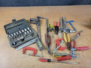 lot 698 image: Assorted Hand Tools - Sockets, Screwdrivers, Adjustable Wrenches, Pliers, Clamps and More