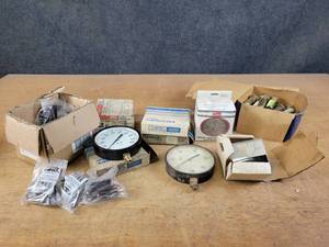 lot 726 image: Lot of Gauges, Self Closing Hinges, Control Transformer and Large Bolts