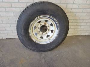 lot 737 image: 8-Bolt Spare Trailer Tire & Rim - ST23580R16 - Approx. 932 Tread - NO SHIPPING