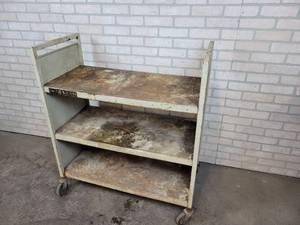 lot 910 image: 3 Shelf Steel Rolling Cart - Approx. 37 x 18 x 42 tall - NO SHIPPING