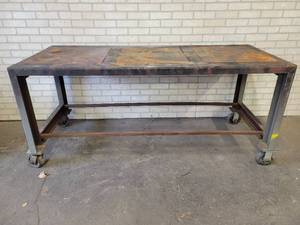 lot 921 image: Heavy Duty Steel Rolling Welding  Shop Table - Approx. 72 x 30 x 32 Tall - NO SHIPPING