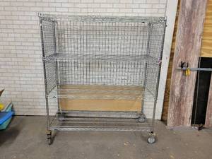 lot 665 image: NSF Rolling Wire Shelf  Rack with Grates on Back and Sides - 60 x 24 x 68 - NO SHIPPING