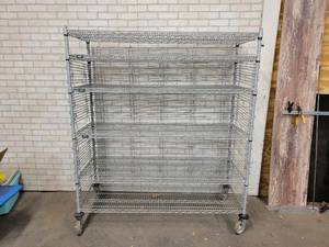 lot 672 image: Rolling Wire Shelf  Rack with Grates on Back and Sides - 60 x 24 x 69 - NO SHIPPING