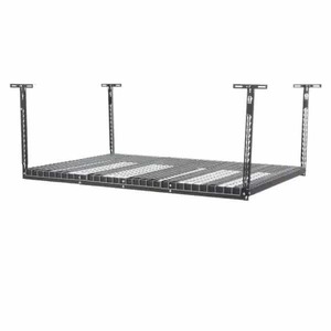 lot 820 image: New HUSKY ACR3296B-P ADJUSTABLE HEIGHT OVERHEAD CEILING MOUNT GARAGE RACK IN BLACK (42 IN. H X 96 IN. W X 32 IN. D)