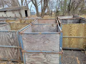 lot 926 image: Lot of (4) Steel  Wood Stackable Containers - Approx. 48 x 48 x 53 Tall Each - NO SHIPPING