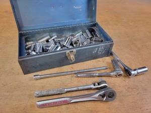 lot 853 image: Toolbox full of Sockets and Socket Wrenches - 14, 38 and 12 Drive - Craftsman and More