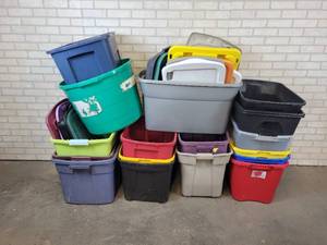 lot 861 image: (18) Totes - Most Have Lids - NO SHIPPING