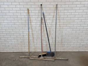 lot 870 image: (3) Floor Squeegees and (2) Brooms - NO SHIPPING