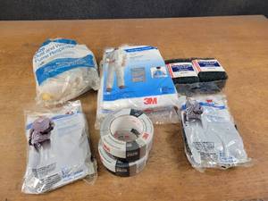 lot 883 image: (2) Painting Coveralls (LXL), Duct Tape, Respirators and Chemical Gloves