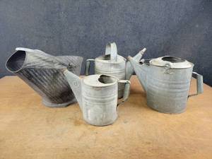 lot 1036 image: (3) Antique Galvanized Steel Watering Cans and Coal Bucket - NO SHIPPING
