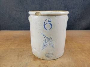 lot 1037 image: Early Antique Redwing 6 Gallon Birch Leaf Crock - Union Stoneware Co., Red Wing, MN - NO SHIPPING
