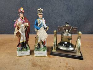 lot 1079 image: (3) Vintage Liquor Decanters - Grenadier Soldier Series and Liberty Bell - NO SHIPPING