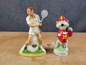 lot 1089 image: (2) Vintage Liquor Decanters - Minnesota Golden Gophers and Tennis Player - NO SHIPPING