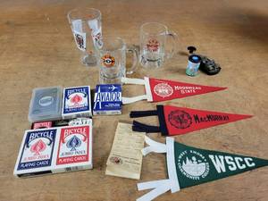 lot 1110 image: A&W Root Beer Mugs, College Mini Pennants, Playing Cards and More - NO SHIPPING