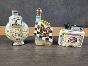 lot 1127 image: (3) Vintage Liquor Decanters - Baseball, Racing and MACK truck  CB Talk - NO SHIPPING