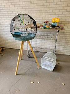 lot 1022 image: OMLET Teal and Black Geo Bird Cage, Food, Toys, Treats, Accessories  Bonus Cage