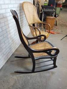 lot 1045 image: Antique Rocking Cane Chair and Antique Swiveling Cane Chair - NO SHIPPING