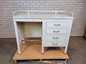 lot 1049 image: Vintage White Steel Medical Supply Table with Drawers - NO SHIPPING