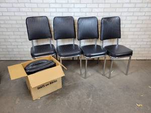 lot 1051 image: Set of (4) Black Vinyl DinerRestaurant Chairs with Replacement Cushions - NO SHIPPING